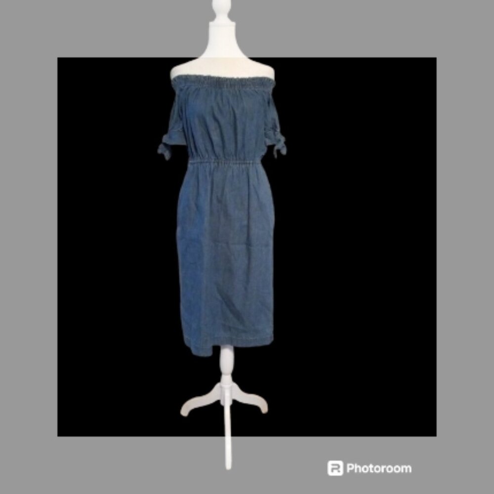J. Crew Chambray Off the Shoulder Midi Dress Size 4 - Picture 3 of 9